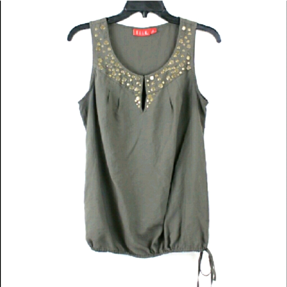 Elle army green Embellished Olive Top
